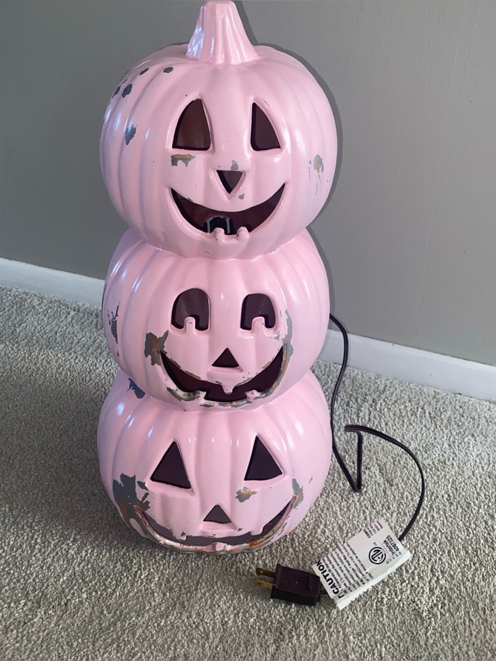 Distressed Painted Blow Mold Pumpkin Stack Light Up Vintage